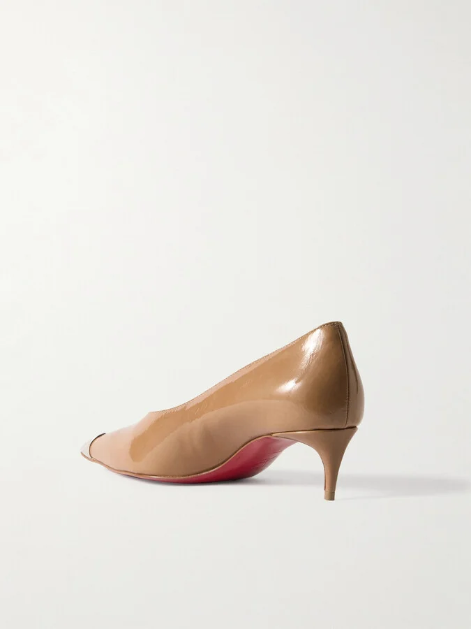 Christian Louboutin - Katissima 45 Embellished Patent-leather Point-toe Pumps - Neutrals - Image 3
