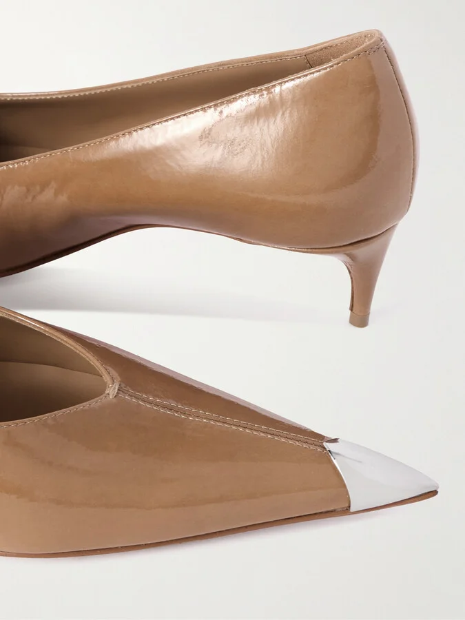 Christian Louboutin - Katissima 45 Embellished Patent-leather Point-toe Pumps - Neutrals - Image 4