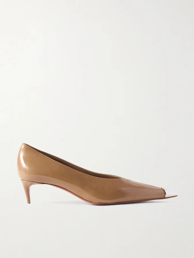 Christian Louboutin - Katissima 45 Embellished Patent-leather Point-toe Pumps - Neutrals