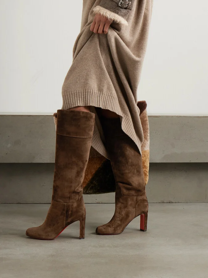 Christian Louboutin - Loo Botta 85 Suede Knee Boots - Brown - Image 2