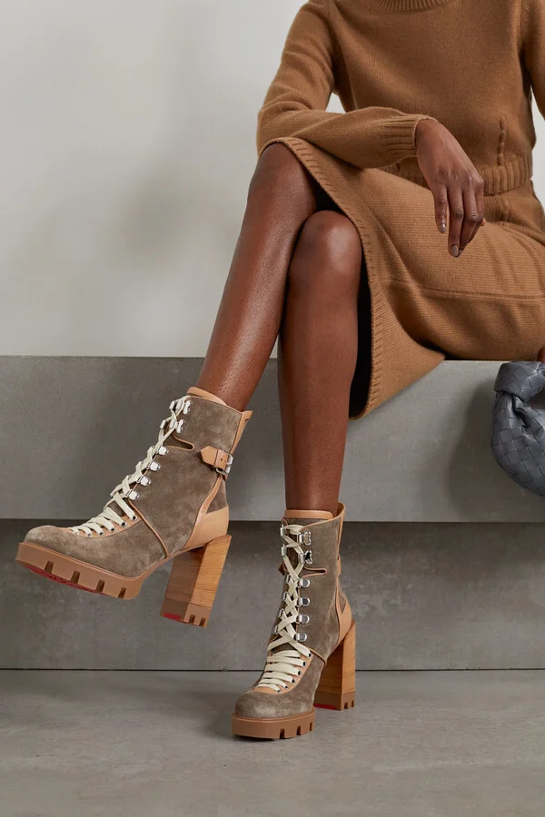 Christian Louboutin - Macademia 100 Buckled Leather-trimmed Suede Ankle Boots - Brown - Image 2