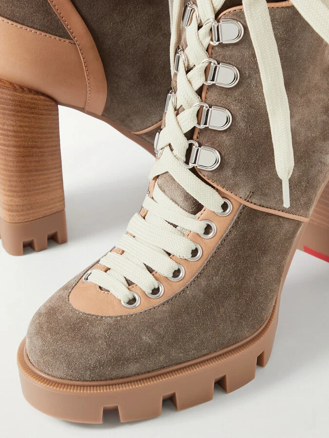 Christian Louboutin - Macademia 100 Buckled Leather-trimmed Suede Ankle Boots - Brown - Image 4