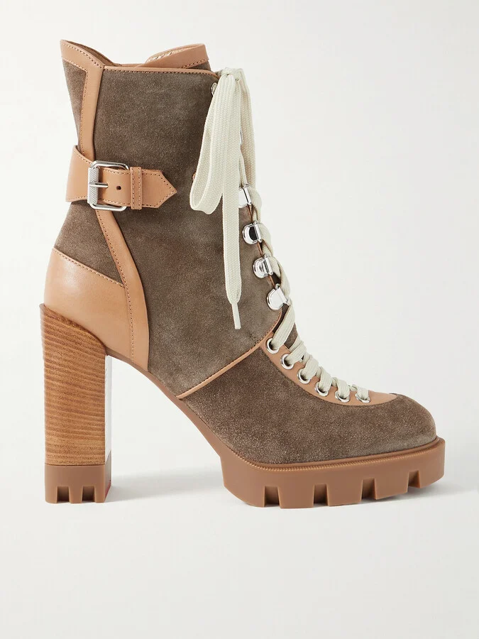 Christian Louboutin - Macademia 100 Buckled Leather-trimmed Suede Ankle Boots - Brown