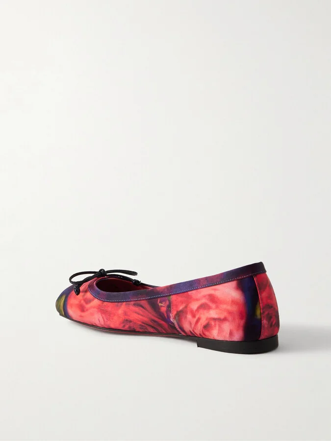Christian Louboutin - Mamadrague Bow-detailed Floral-print Satin-crepe Ballet Flats - Red - Image 3