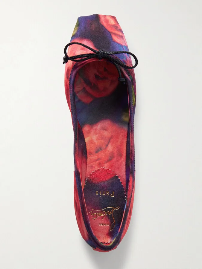 Christian Louboutin - Mamadrague Bow-detailed Floral-print Satin-crepe Ballet Flats - Red - Image 5