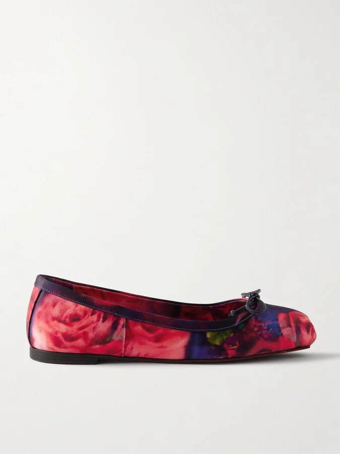 Christian Louboutin - Mamadrague Bow-detailed Floral-print Satin-crepe Ballet Flats - Red