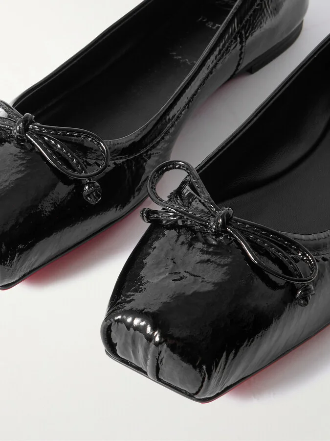 Christian Louboutin - Mamadrague Crinkled Patent-leather Ballet Flats - Black - Image 4