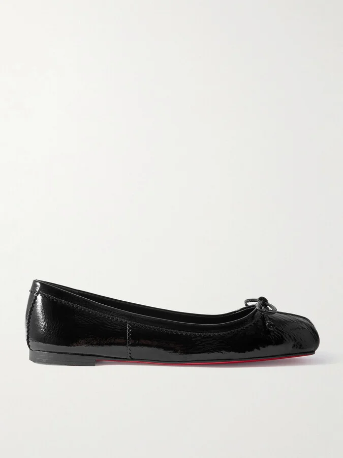 Christian Louboutin - Mamadrague Crinkled Patent-leather Ballet Flats - Black