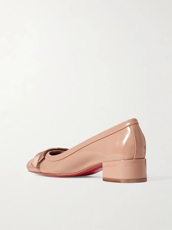 Christian Louboutin - Mamaflirt 30 Bow-detailed Patent-leather Pumps - Neutrals - Image 3