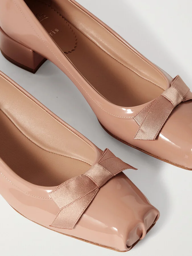 Christian Louboutin - Mamaflirt 30 Bow-detailed Patent-leather Pumps - Neutrals - Image 4