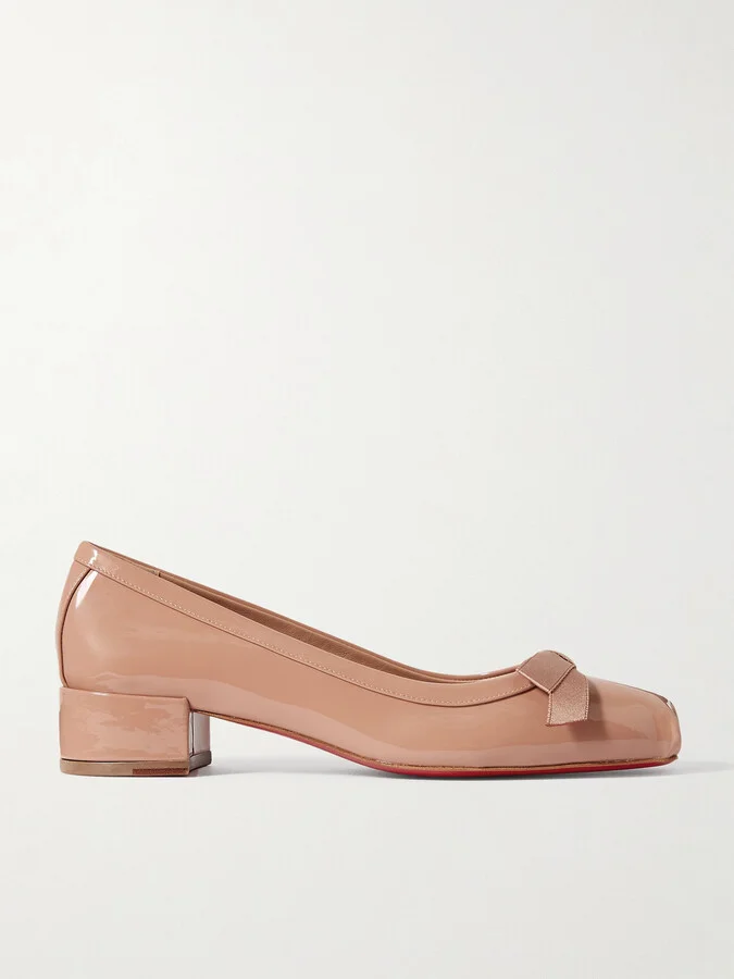 Christian Louboutin - Mamaflirt 30 Bow-detailed Patent-leather Pumps - Neutrals