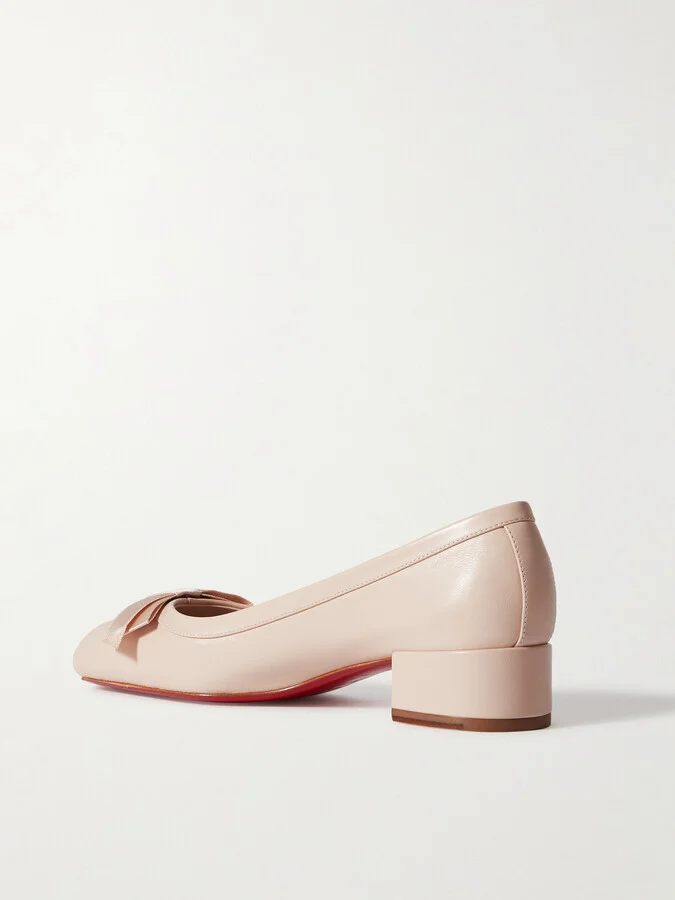 Christian Louboutin - Mamaflirt 30 Bow-embellished Leather Ballet Pumps - Neutrals - Image 3