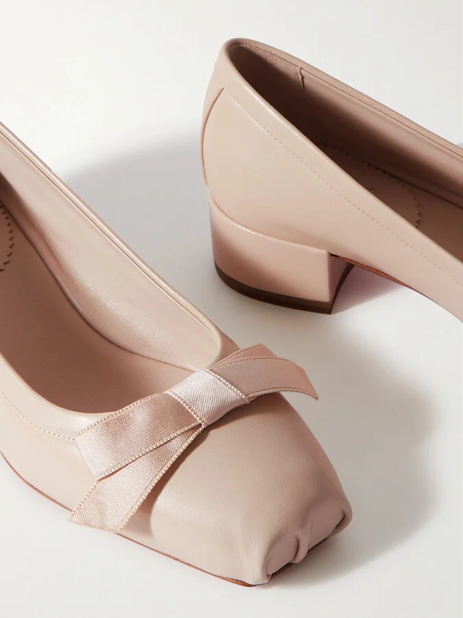 Christian Louboutin - Mamaflirt 30 Bow-embellished Leather Ballet Pumps - Neutrals - Image 4