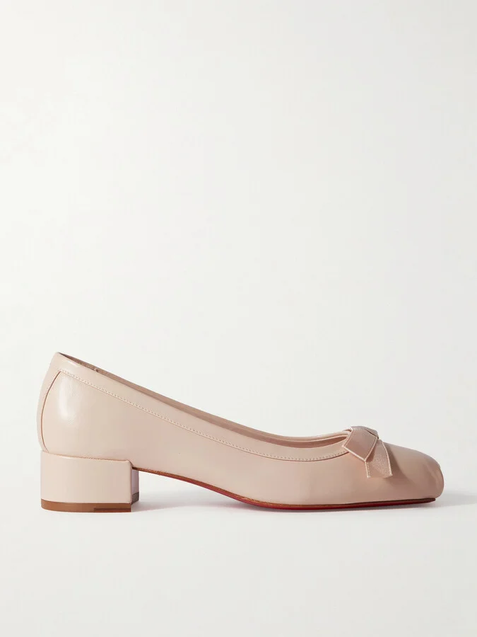 Christian Louboutin - Mamaflirt 30 Bow-embellished Leather Ballet Pumps - Neutrals
