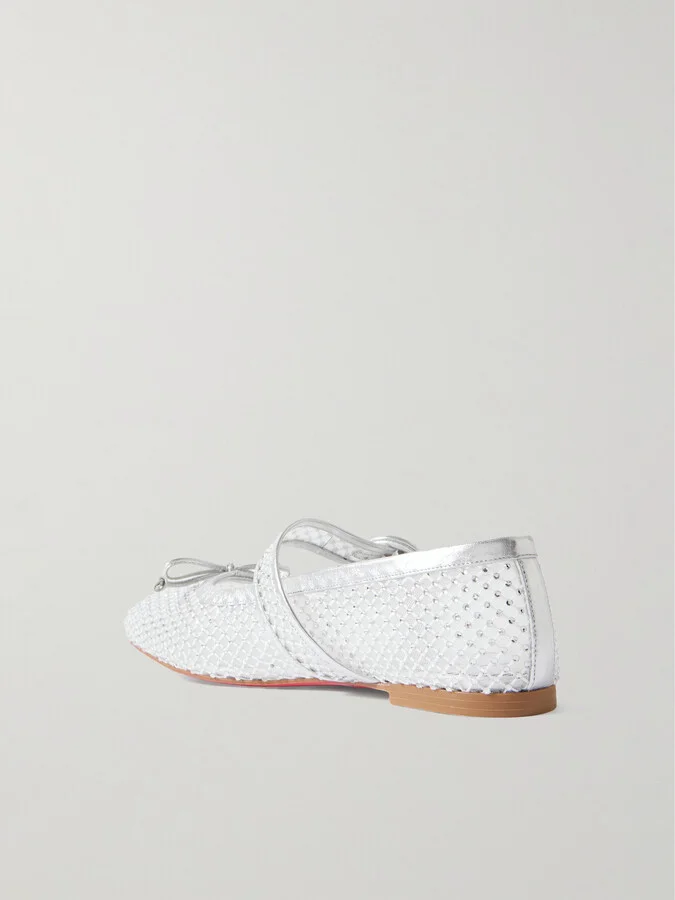 Christian Louboutin - Mamastrapitina Crystal-embellished Leather-trimmed Mesh Ballet Flats - White - Image 3