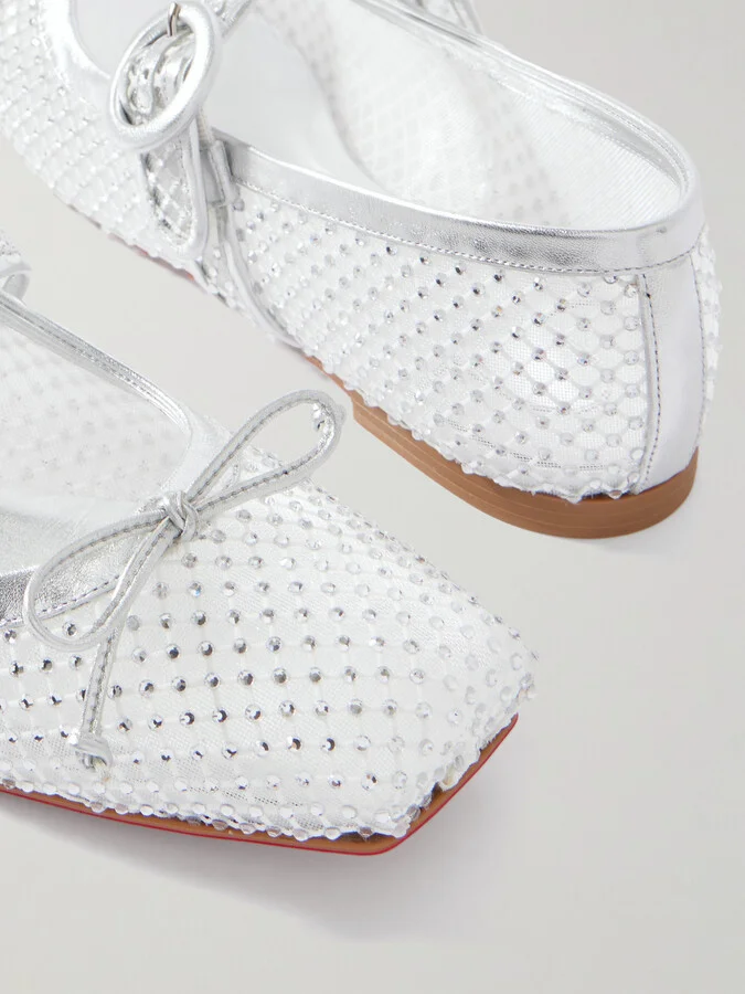 Christian Louboutin - Mamastrapitina Crystal-embellished Leather-trimmed Mesh Ballet Flats - White - Image 4