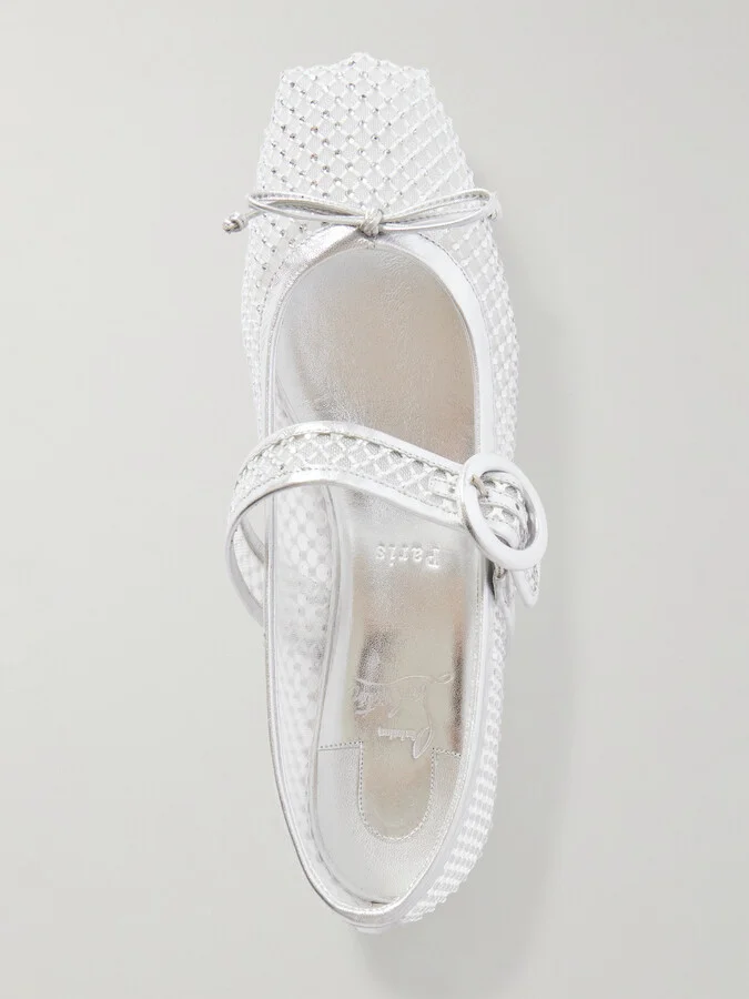 Christian Louboutin - Mamastrapitina Crystal-embellished Leather-trimmed Mesh Ballet Flats - White - Image 5