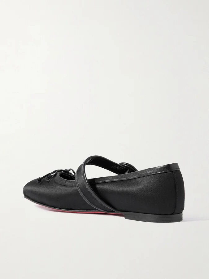 Christian Louboutin - Mamastrapitina Leather-trimmed Satin-crepe Ballet Flats - Black - Image 3