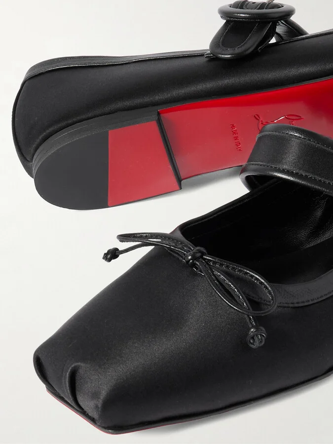 Christian Louboutin - Mamastrapitina Leather-trimmed Satin-crepe Ballet Flats - Black - Image 4