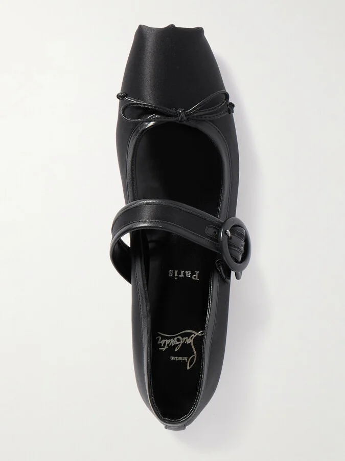 Christian Louboutin - Mamastrapitina Leather-trimmed Satin-crepe Ballet Flats - Black - Image 5