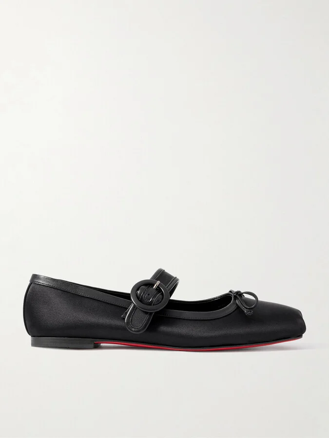 Christian Louboutin - Mamastrapitina Leather-trimmed Satin-crepe Ballet Flats - Black