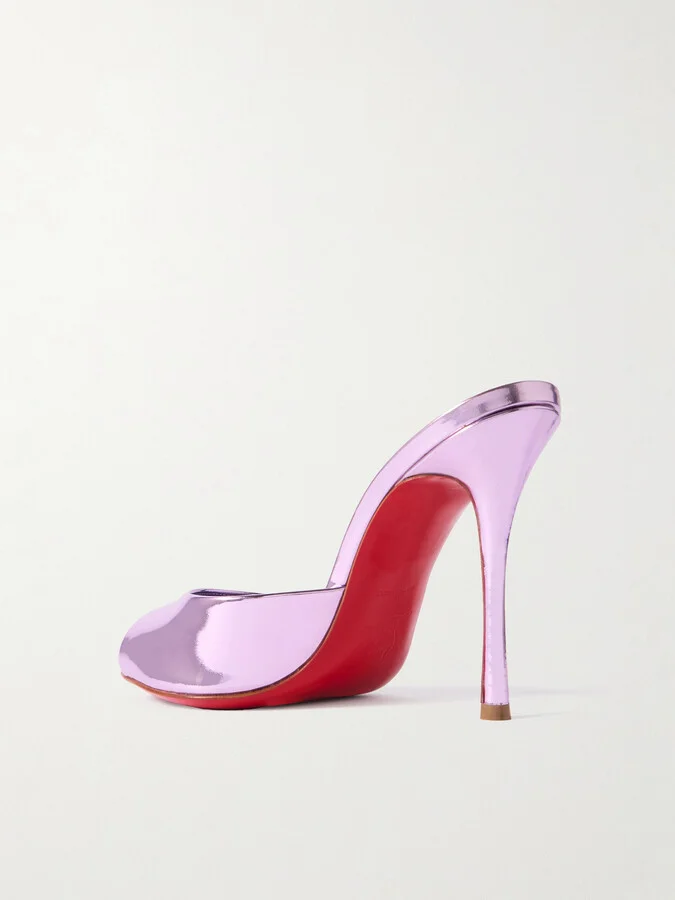 Christian Louboutin - Me Dolly 100 Metallic Patent-leather Mules - Purple - Image 3