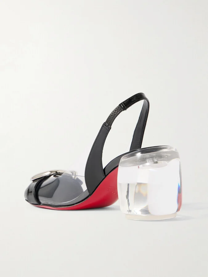 Christian Louboutin - Minny Bubble 70 Buckled Glossed And Pvc Slingback Pumps - Black - Image 3