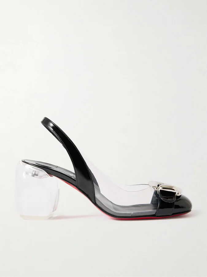 Christian Louboutin - Minny Bubble 70 Buckled Glossed And Pvc Slingback Pumps - Black