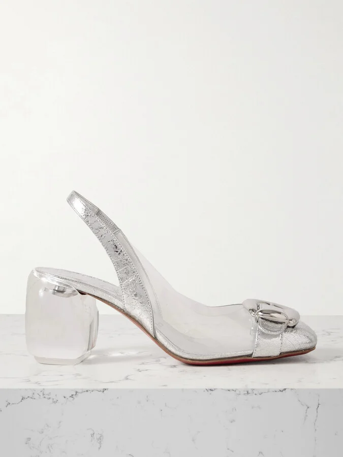 Christian Louboutin - Minny Bubble 70 Buckled Glossed And Pvc Slingback Pumps - Silver