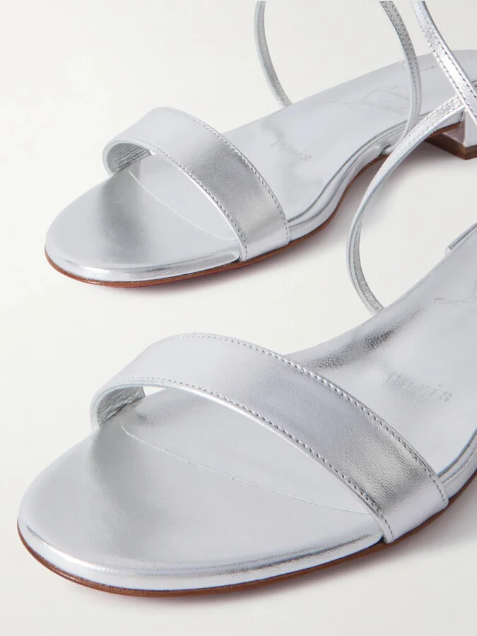 Christian Louboutin - Miss Choca Metallic Leather Sandals - Silver - Image 4