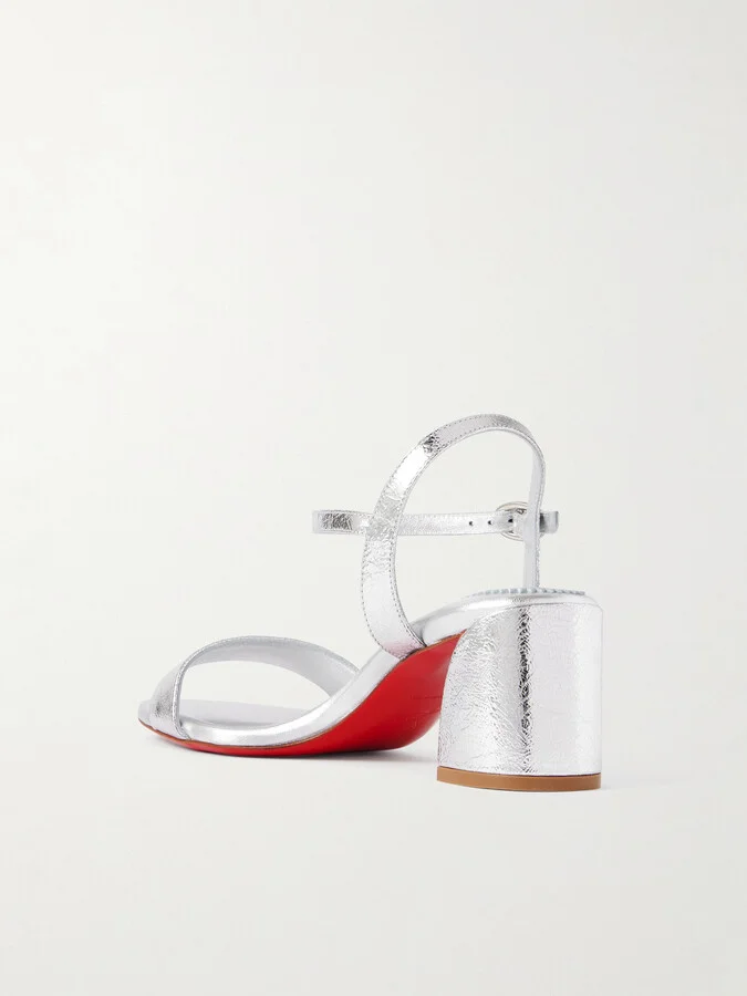 Christian Louboutin - Miss Jane 55 Metallic Textured-leather Sandals - Silver - Image 3