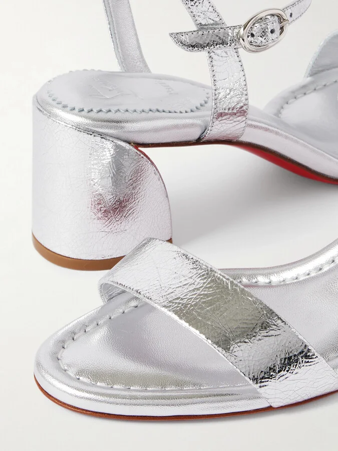 Christian Louboutin - Miss Jane 55 Metallic Textured-leather Sandals - Silver - Image 4