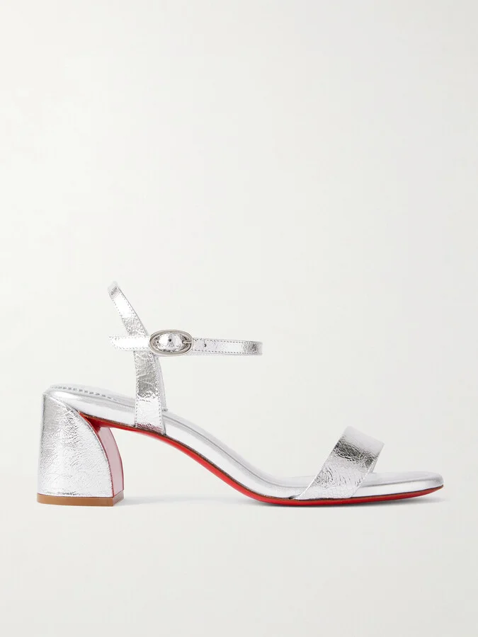 Christian Louboutin - Miss Jane 55 Metallic Textured-leather Sandals - Silver