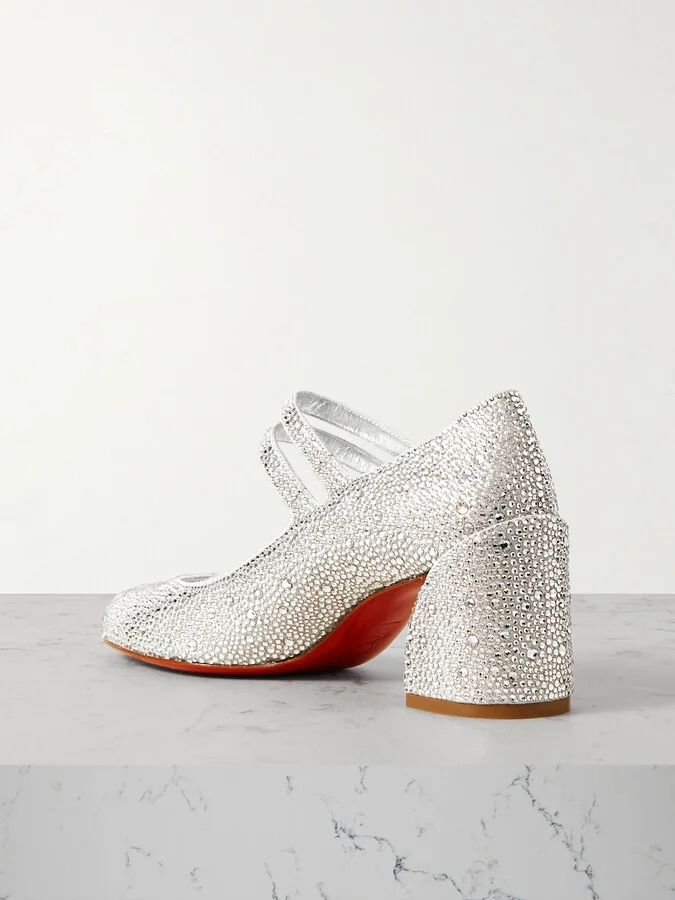 Christian Louboutin - Miss Jane Strass 55 Crystal-embellished Suede Pumps - Silver - Image 3