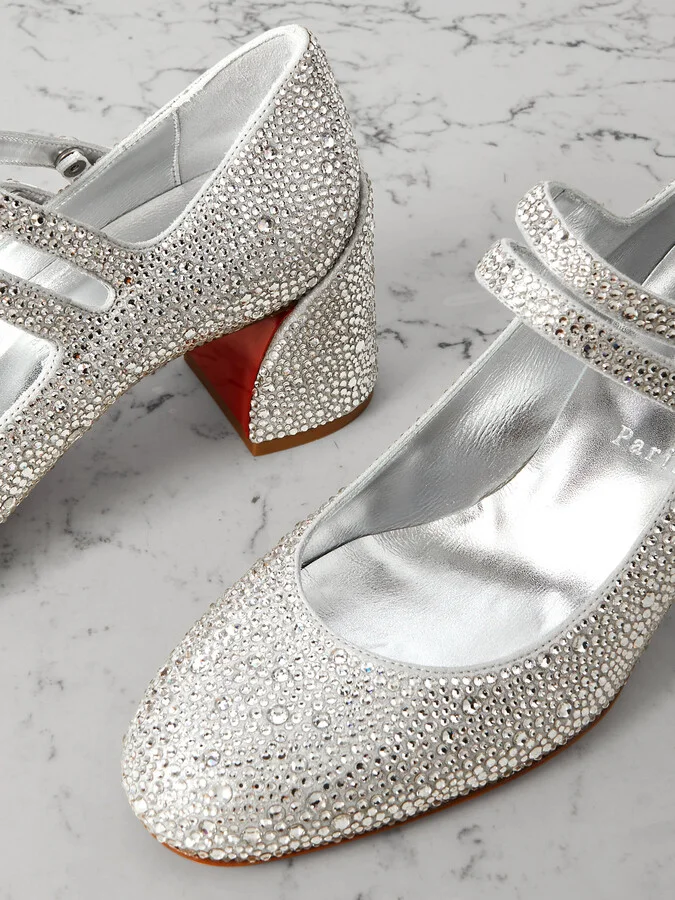 Christian Louboutin - Miss Jane Strass 55 Crystal-embellished Suede Pumps - Silver - Image 4