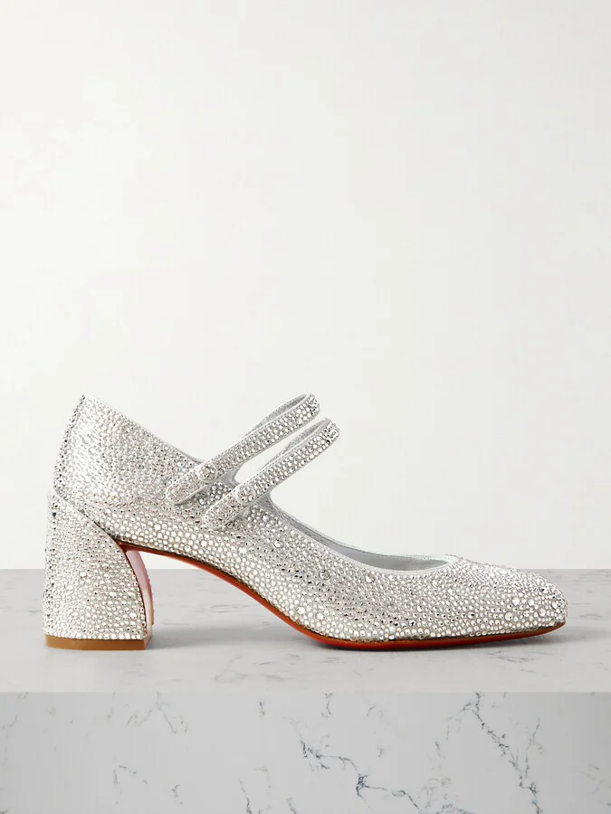 Christian Louboutin - Miss Jane Strass 55 Crystal-embellished Suede Pumps - Silver