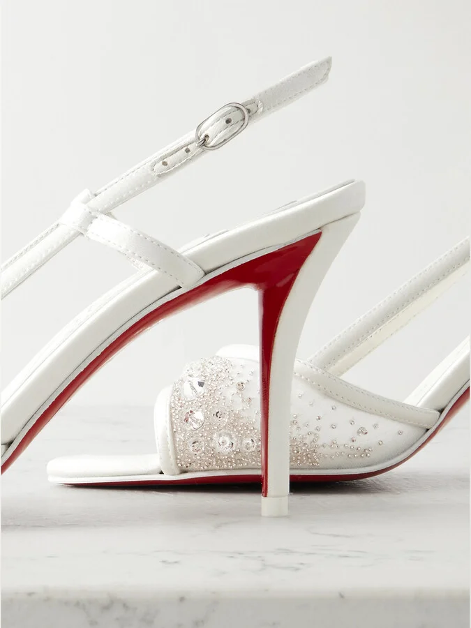 Christian Louboutin - Miss Z 80 Embellished Mesh And Leather Slingback Sandals - White - Image 4