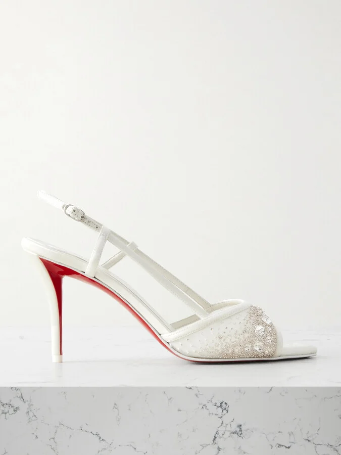 Christian Louboutin - Miss Z 80 Embellished Mesh And Leather Slingback Sandals - White