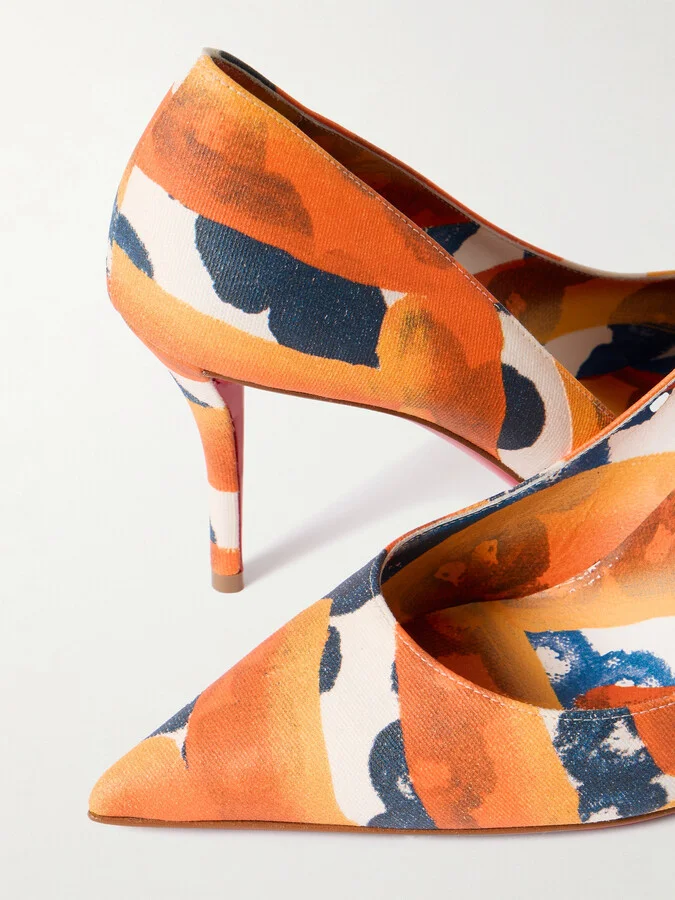Christian Louboutin - Miss Z 80 Printed Faille Pumps - Orange - Image 4