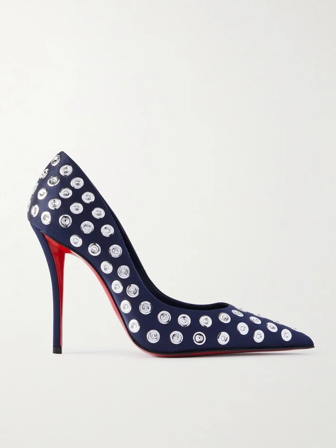 Christian Louboutin - Miss Z Boum Boum 100 Embellished Satin-crepe Pumps - Blue