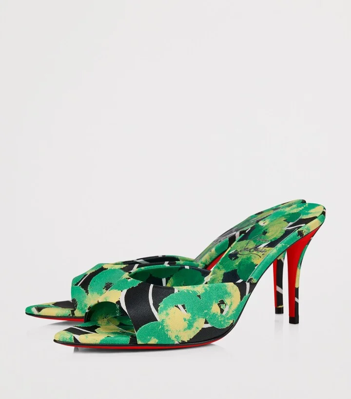 Christian Louboutin Miss Z Cotton Abstract Print Mules 80 - Image 3