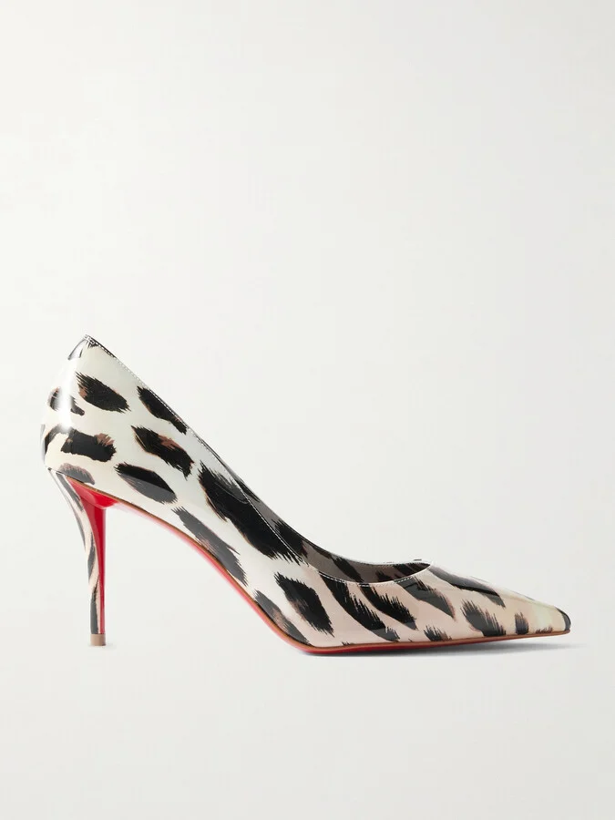Christian Louboutin - Miss Z Gigi 80 Leopard-print Patent-leather Point-toe Pumps - Animal print