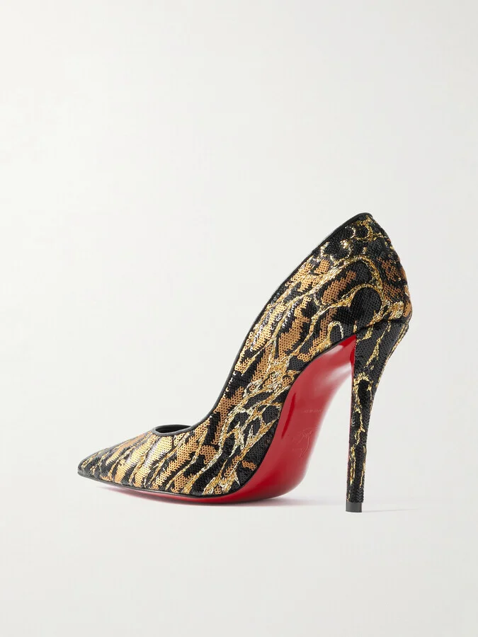 Christian Louboutin - Miss Z Ocelot 100 Lurex And Leather-trimmed Sequined Satin Pumps - Animal print - Image 3