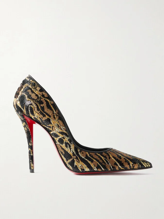 Christian Louboutin - Miss Z Ocelot 100 Lurex And Leather-trimmed Sequined Satin Pumps - Animal print