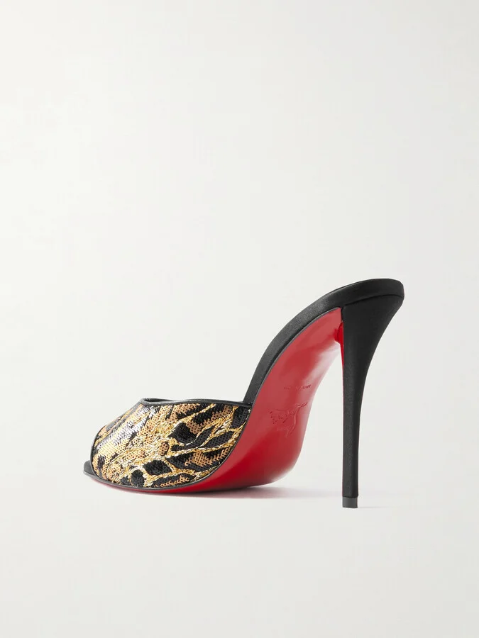 Christian Louboutin - Miss Z Ocelot Lurex And Leather-trimmed Sequined Satin Mules - Animal print - Image 3