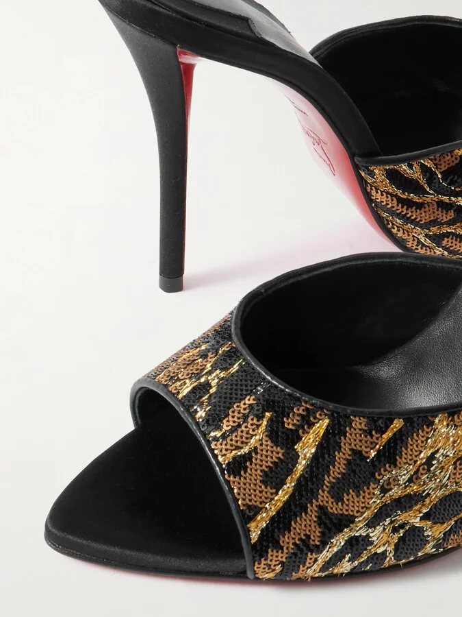 Christian Louboutin - Miss Z Ocelot Lurex And Leather-trimmed Sequined Satin Mules - Animal print - Image 4