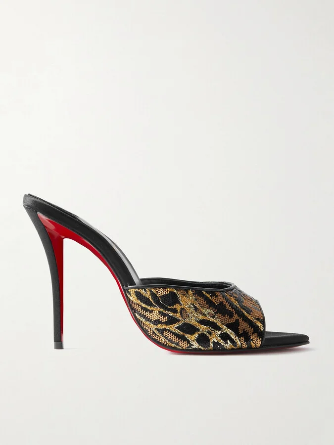 Christian Louboutin - Miss Z Ocelot Lurex And Leather-trimmed Sequined Satin Mules - Animal print