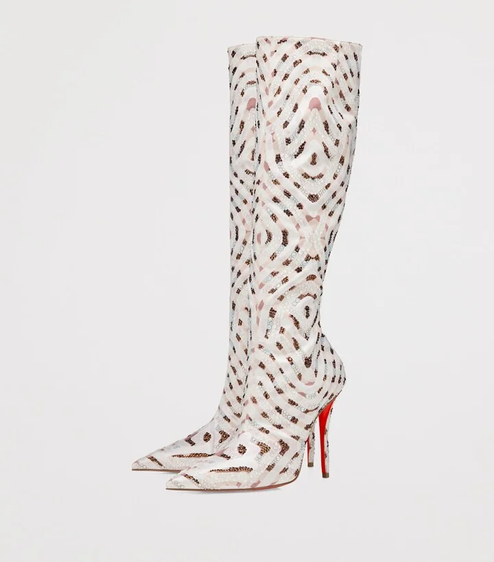 Christian Louboutin Miss Z Silk Embellished Knee-High Boots 100 - Image 3