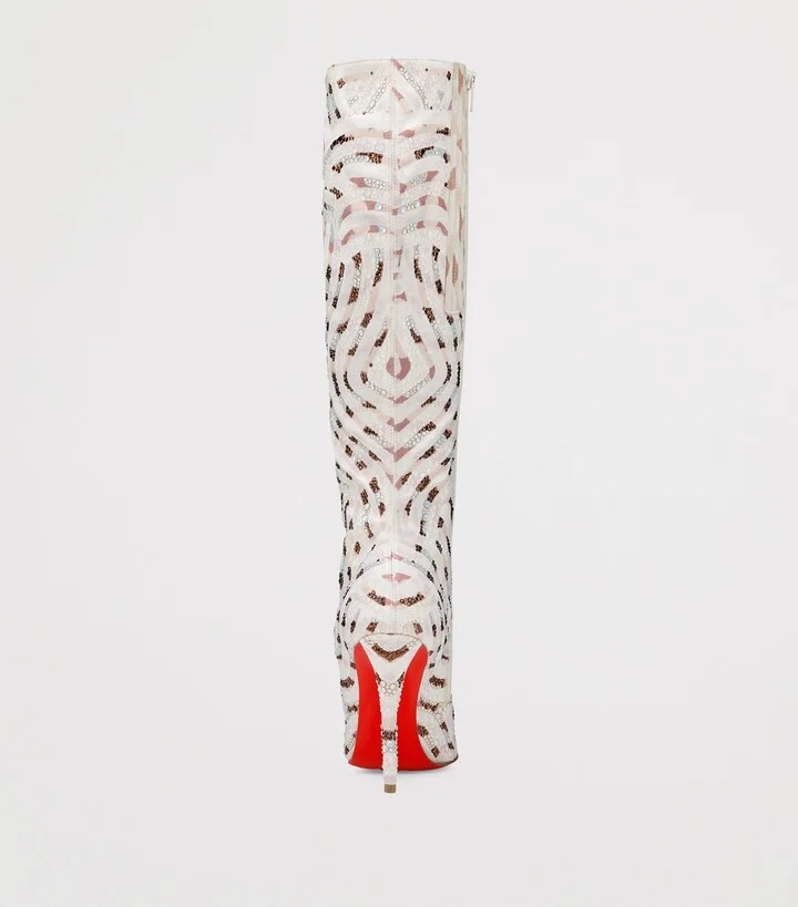 Christian Louboutin Miss Z Silk Embellished Knee-High Boots 100 - Image 5