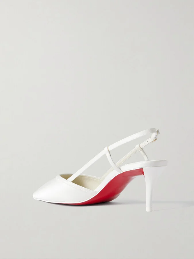 Christian Louboutin - Miss Z Sling 60 Leather-trimmed Satin Slingback Pumps - White - Image 3